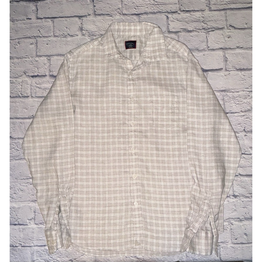 UNTUCKit Longe Sleeve‎ Button Up Shirt Men's Large Tan Plaid Linen